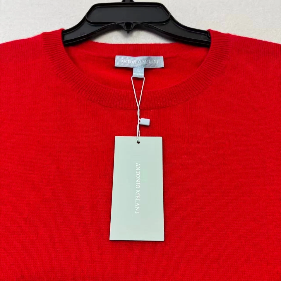 Suéter Antonio Melani 100% Cachemira Cameron Crew Rojo Caramelo Manzana L Nuevo con Etiquetas $129 Foto 2 de 4
