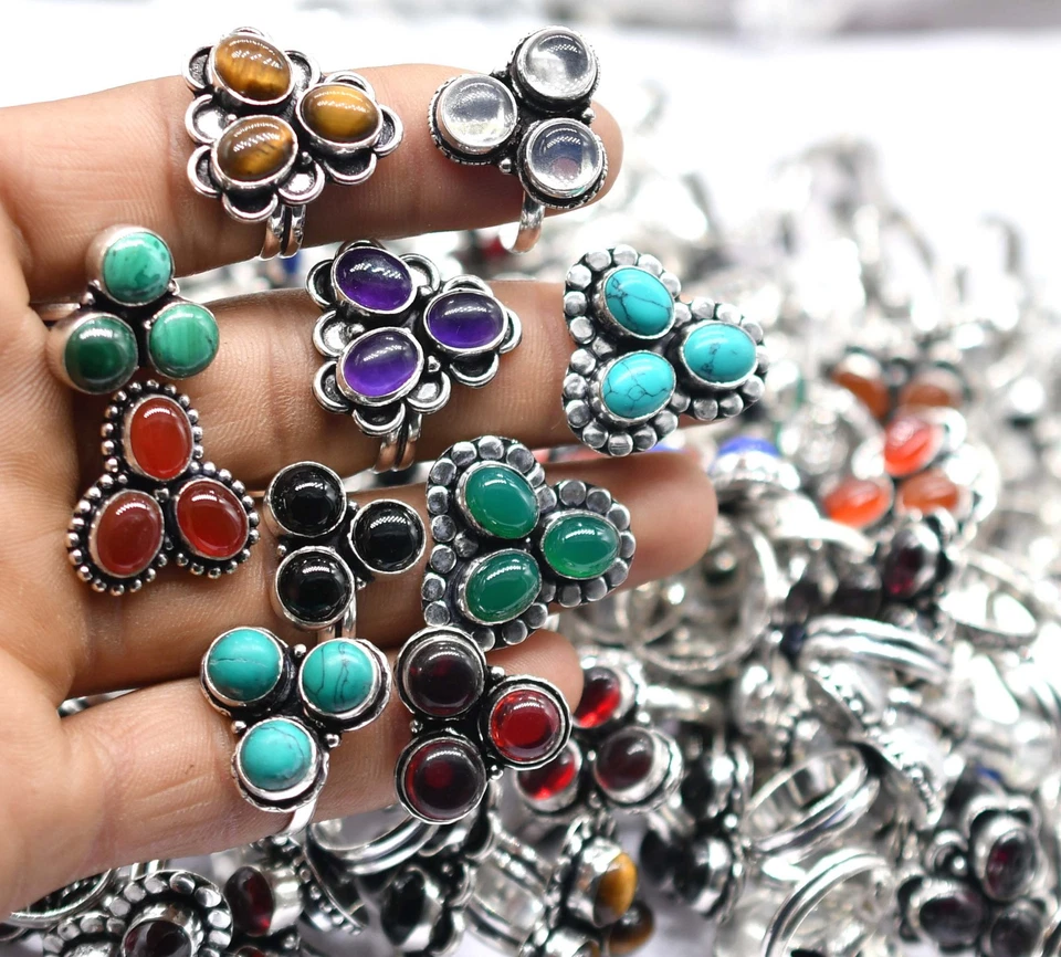 Emerald Ethnic Handmade Ring Silver Plated Jewelry US Size-6.25 R 7268 - Image 4 of 4