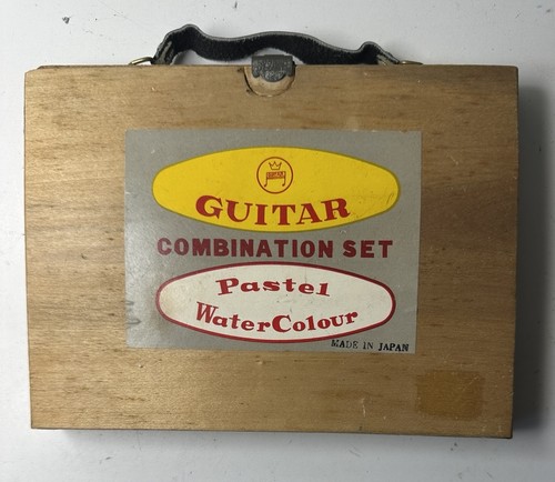 Vintage Guitar Pastel Watercolour Set Wood Case Japan Artist Paint Kit