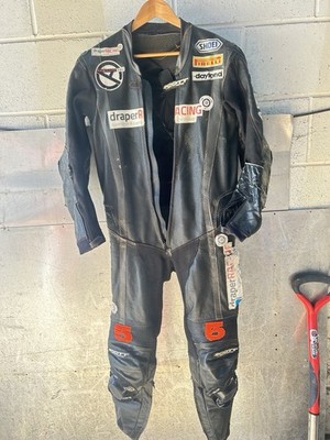Aaron Clarke BSB Race Suit - Official Draper Racing Scott Leathers Used, Crashed