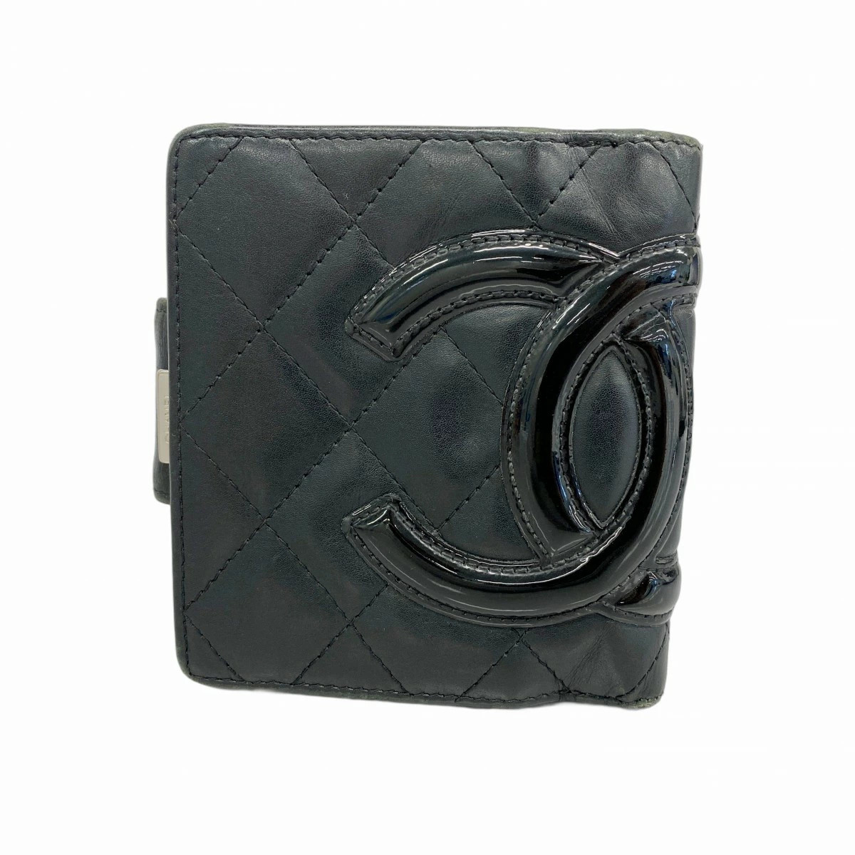 CHANEL Cambon Lambskin Wallet Black with Silver Hardware Pre-Owned 5GE6077