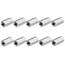 10 Pcs 8#-32 UNC 12mm / 0.47" l 304 Stainless Steel Hex Coupling Nuts Connector