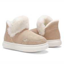 Women's Suede Bootie Slippers Warm Fuzzy Slippers with Faux Fur Lining Cozy M...