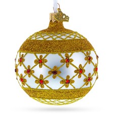 Red Jewels on Silver Glass Ball Ornament