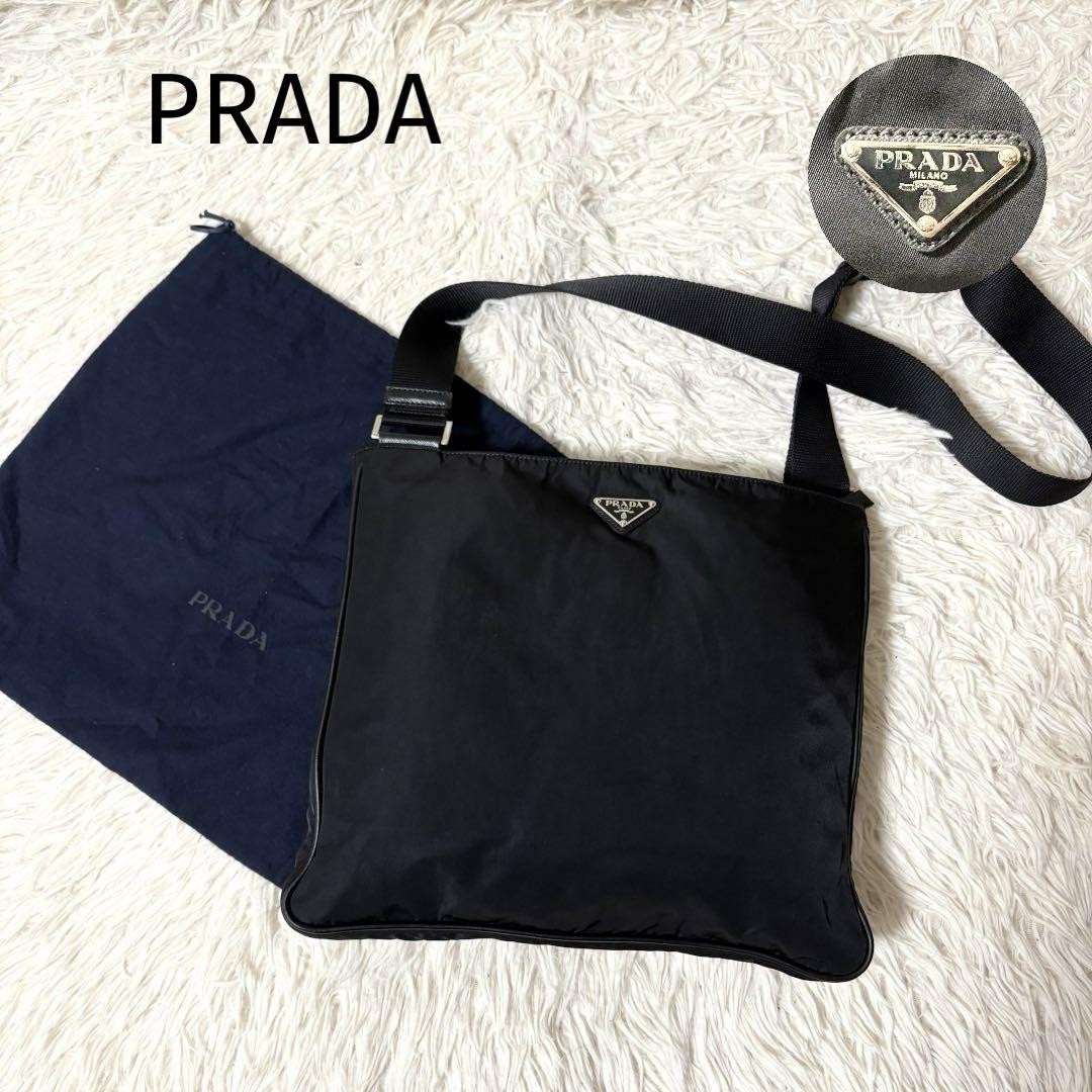 Prada Black Nylon Shoulder Bag with Triangle Logo Crossbody Pre-Owned