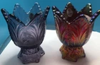2 Fenton Vintage 2 Way Candle Holders Purple & Iridescence Carnival Red Tulip