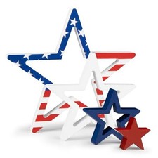 4th of July Decorations Stars Set of 4, Red White Blue Decor, Patriotic Print