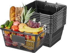 Shopping Baskets, 12 PCS, 21L Stackable PE Plastic Grocery Baskets with Handles.