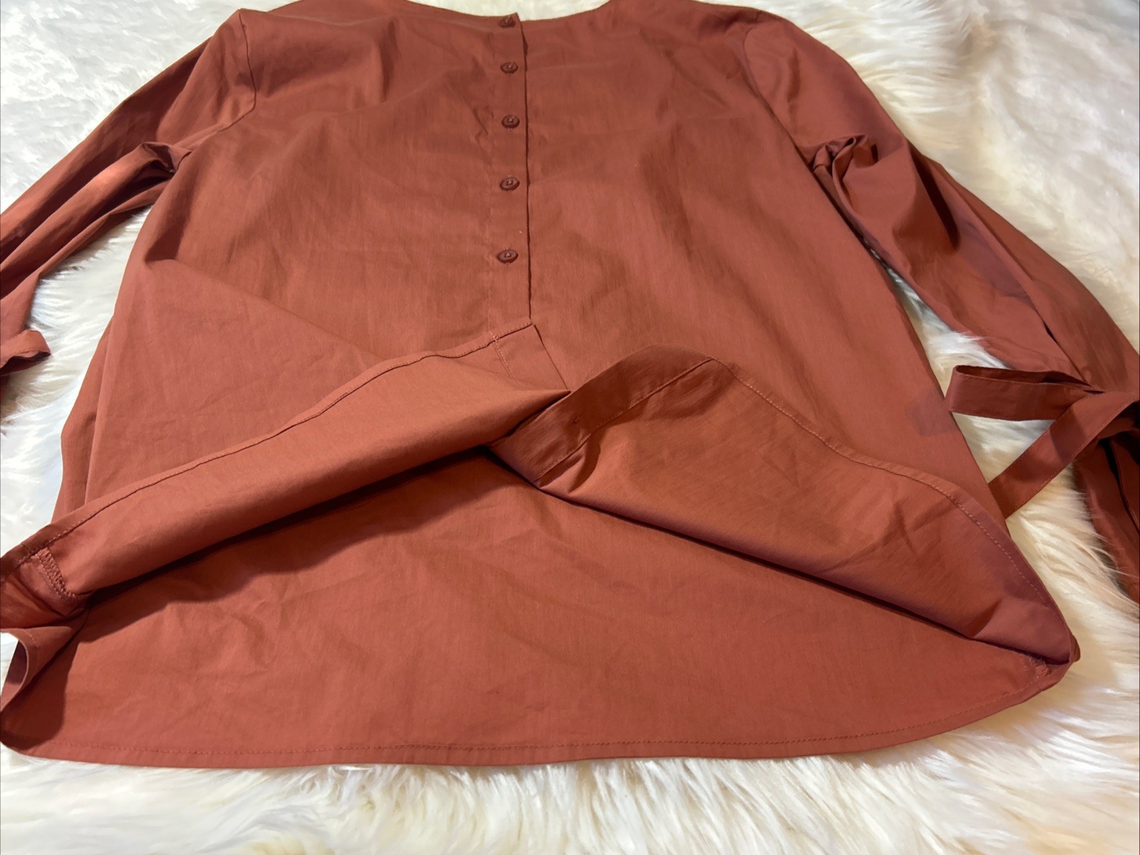 Dalia Rust Orange Button Back Blouse Small Long S… - image 6