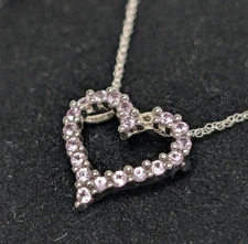 Vintage Zales Pink Sapphire Heart Silver Chain Necklace Broken Missing A Stone