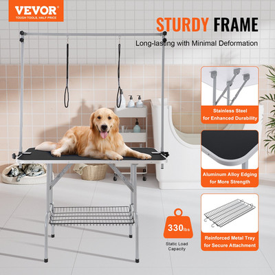 46'' Dog Grooming Table Foldable Pet Station w/ Dual Arms 330lb