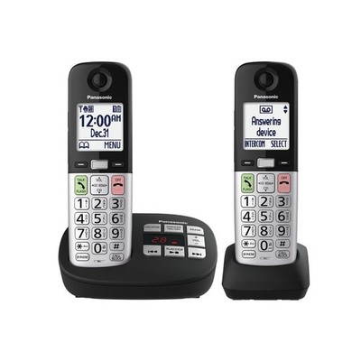 Panasonic KX-TGU432B Cordless Phone 2 Handsets Big Buttons Call Block ID