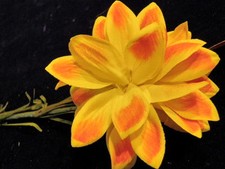 Vintage Millinery Flower Yellow w/ deep Orange Splash 3" Hat Bridal Hair Y197