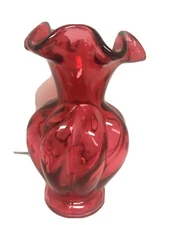 Fenton Pink Cranberry Melon Vase 5.5 Inch Tall Ruffled Top Art Glass