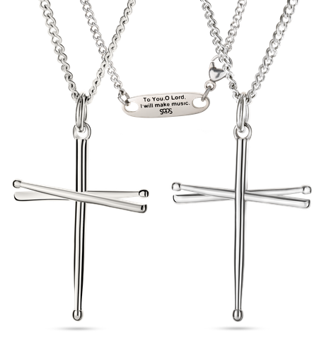 Women's Drum Sticks Cross Necklace-Psalm 101:1 - Picture 1 of 4
