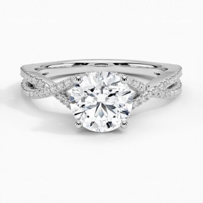 Brilliant Cut Diamond 14K White Gold Prong April New Solitaire with Accents Ring