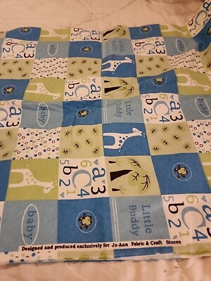 2 Yards 33 Inches Little Buddy Blue JoAnn Flannel Fabric Giraffe Frog ABC