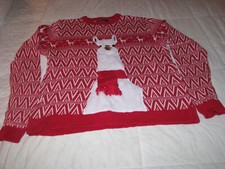 Women's "33 Degrees" Red White Llama 100 Cotton Sweater Size L