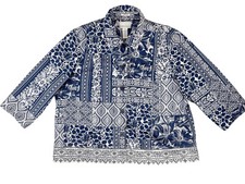 Drapers & Damons Jacket Womens 22W Blue Floral Patchwork Cottagecore Nautical