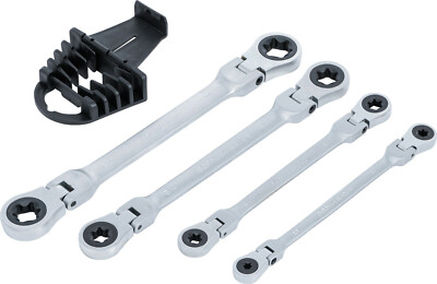 Double Ratcheting Ring Spanner Set Angled with E Profile Ring Heads SW 