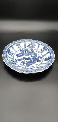 明代万历青花克拉克瓷龙凤麒麟菱口盘Group Chinese Ming Wanli Kraak
