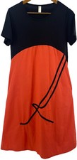 L Y Fashion Dress Womens Medium Midi Short Sleeve Shift Pockets Orange Black
