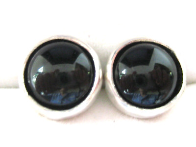 ONYX CABOCHON OHRSTECKER MIT STERLING SILBER-G 186 
