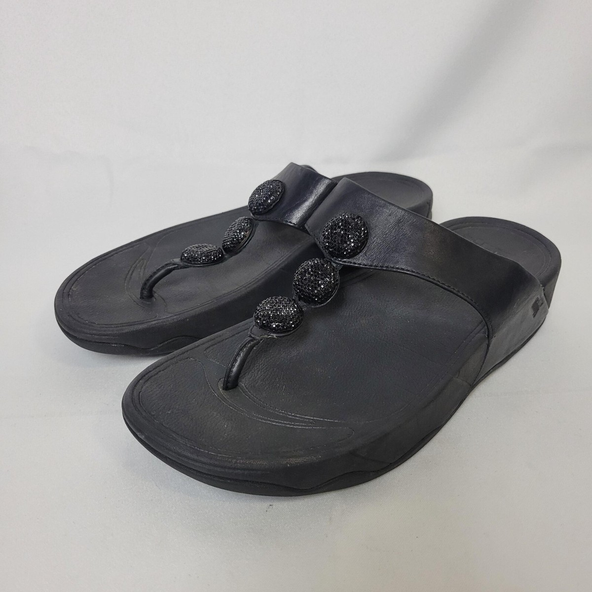 FitFlop Thong Sandal Leather Toe Post Petra Sugar Black A67090