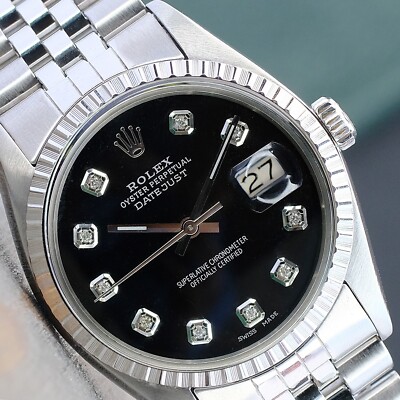 Rolex Datejust 36mm Stainless Steel Black Diamond Dial Mens Watch - Main Image