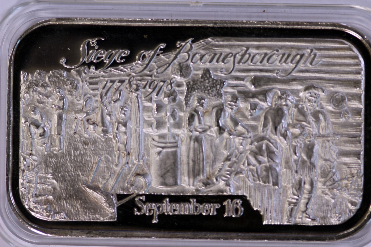 Siege of Boonesborough 480 Grains Fine Silver 999 Art Bar (NUM3895