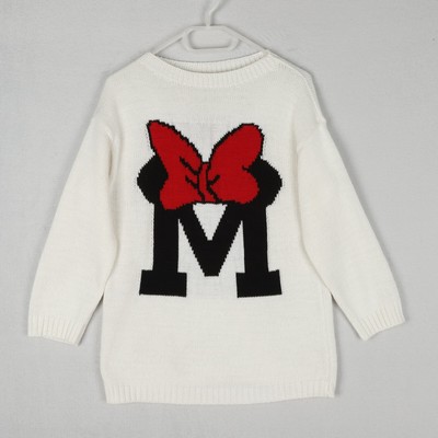 MINNIE MOUSE Wollpullover Damen MEDIUM weiß Sweater Pulli Artwork Zopfmuster