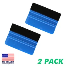 2 PACK 4" Felt Edge Squeegee Car Vinyl Wrap Application Tool Scraper Decal Blue