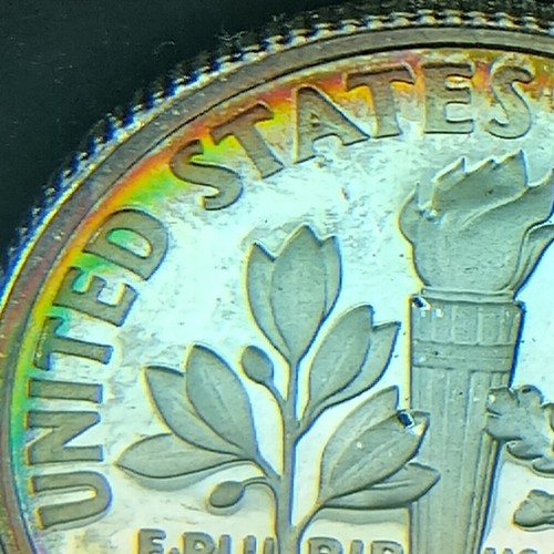 1998 S 10C Silver Roosevelt Dime Proof Rainbow Toned - Picture 7 of 8