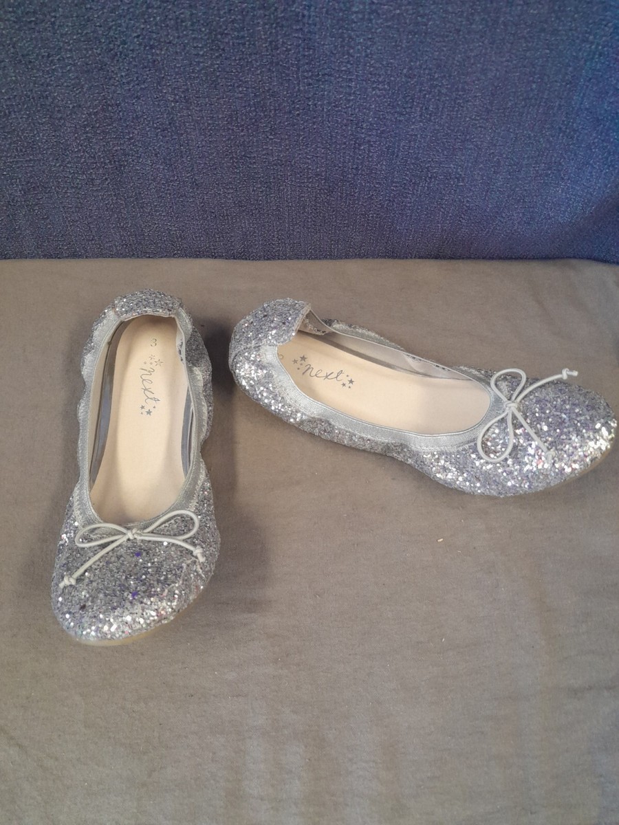 Ballet flats in silver glitter, NEXT, size 3, worn once
