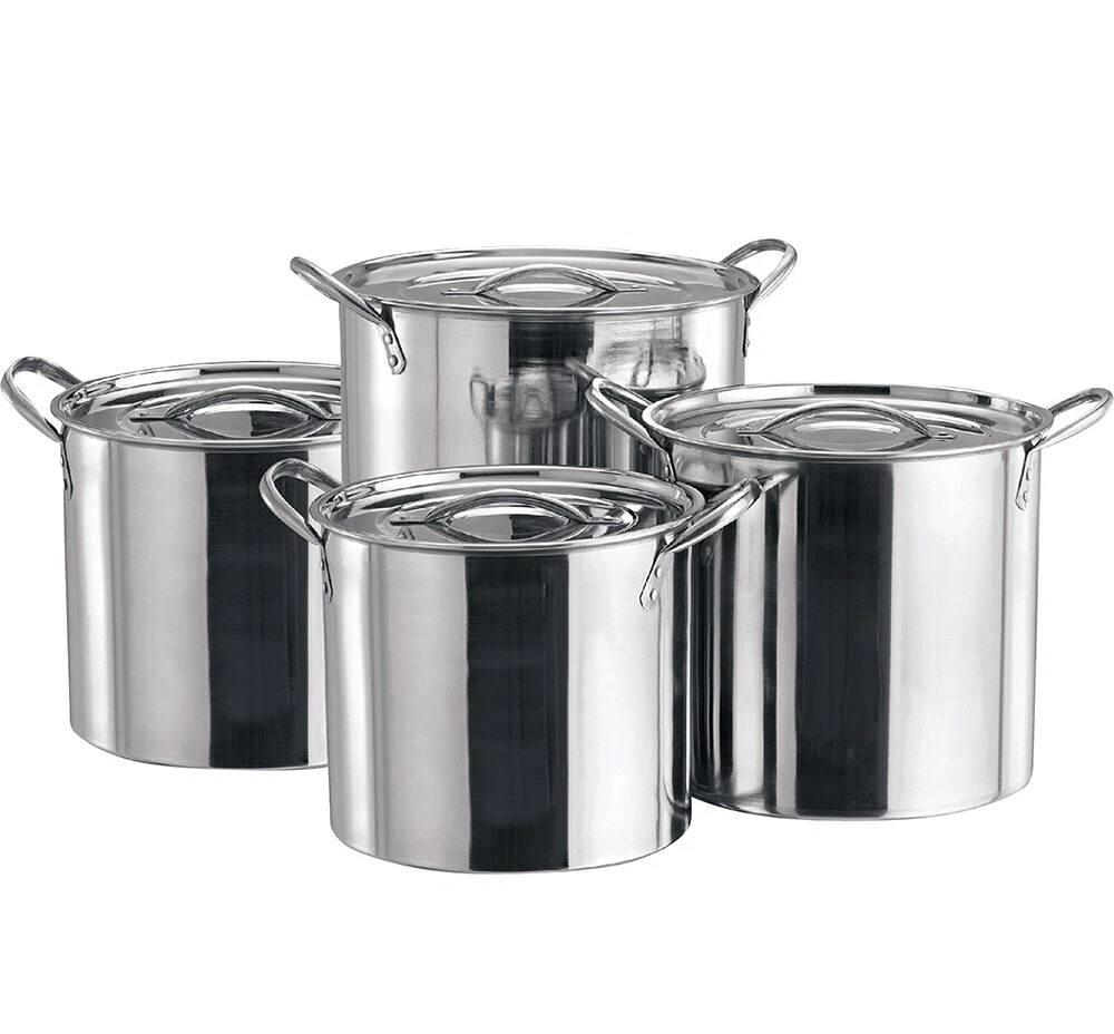 Set of 4 Stock Pots Stainless Steel Polished Cooking Pots Soup Boiling Pot Large