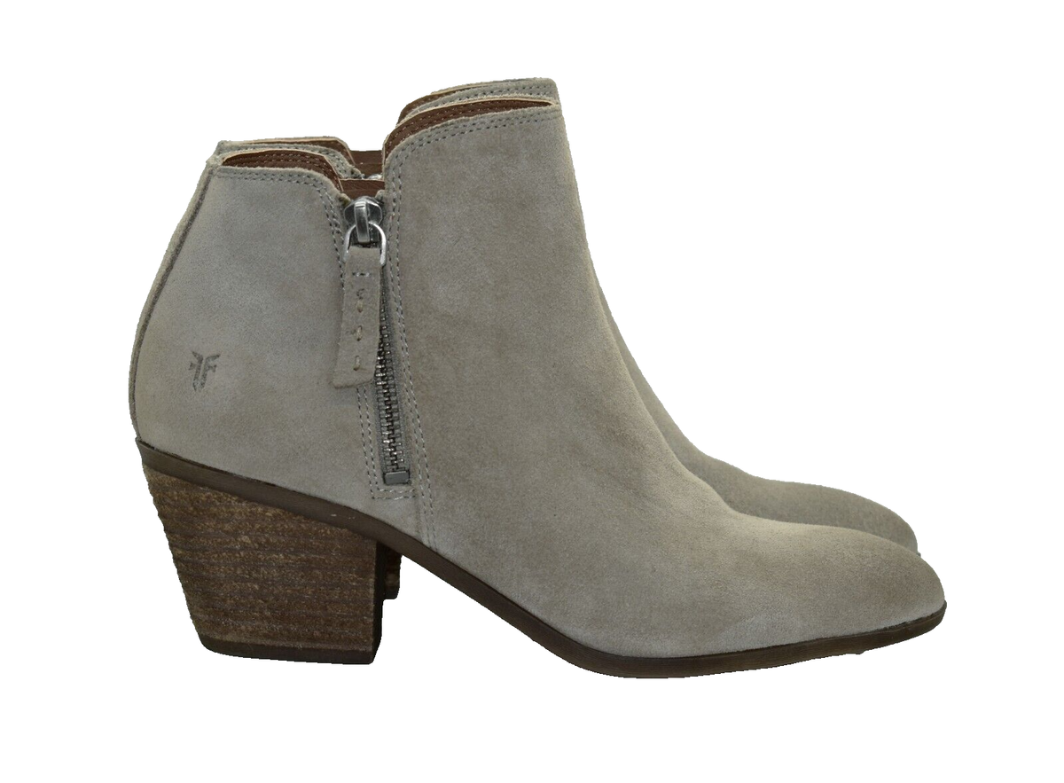 B5 Auth FRYE Judith Ash Suede Side Zippers Block Heels Ankle