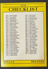 1991 Fleer Checklist for Royals, Brewers, Twins, Cardinals