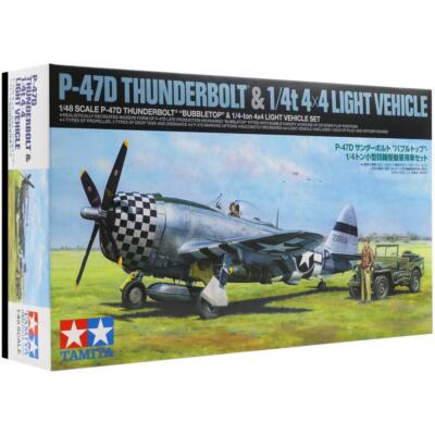 Tamiya 25214 P-47D Thunderbolt Bubbletop mit 1/4 Tonnen 4x4 Fahrzeug Set 1:48 Modell
