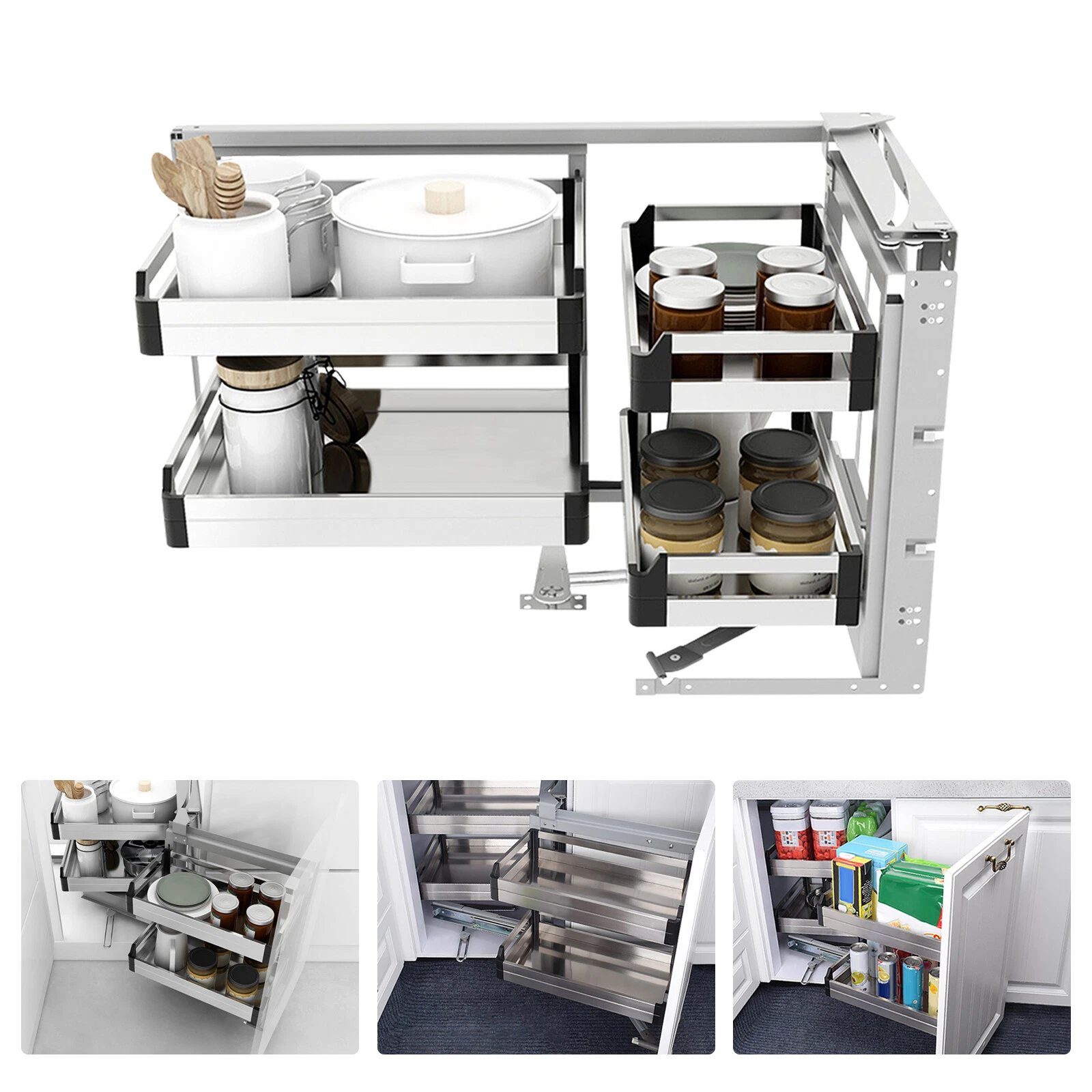 Blind Corner Cabinet Pull Out Soft Close Cups Dishes Cabinet Organizer 2 Layers