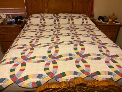 Pre-owned American Pacific Double Wedding Ring Quilt Pillow