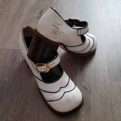VTG 70s White Mary Jane Shoes Sz 7M Square Toe Block Heel Ankle Strap  Halloween