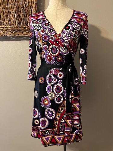 Long Sleeve Stretch Wrap Dress Medium 