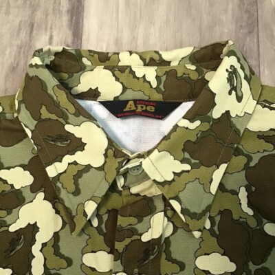 大人気　希少　アベイシングエイプ　KAWS　ワークシャツ　クラウドカモ　総柄 BAPE × kaws cloud camo work shirt Beige Short Sleeve A Bathing Ape