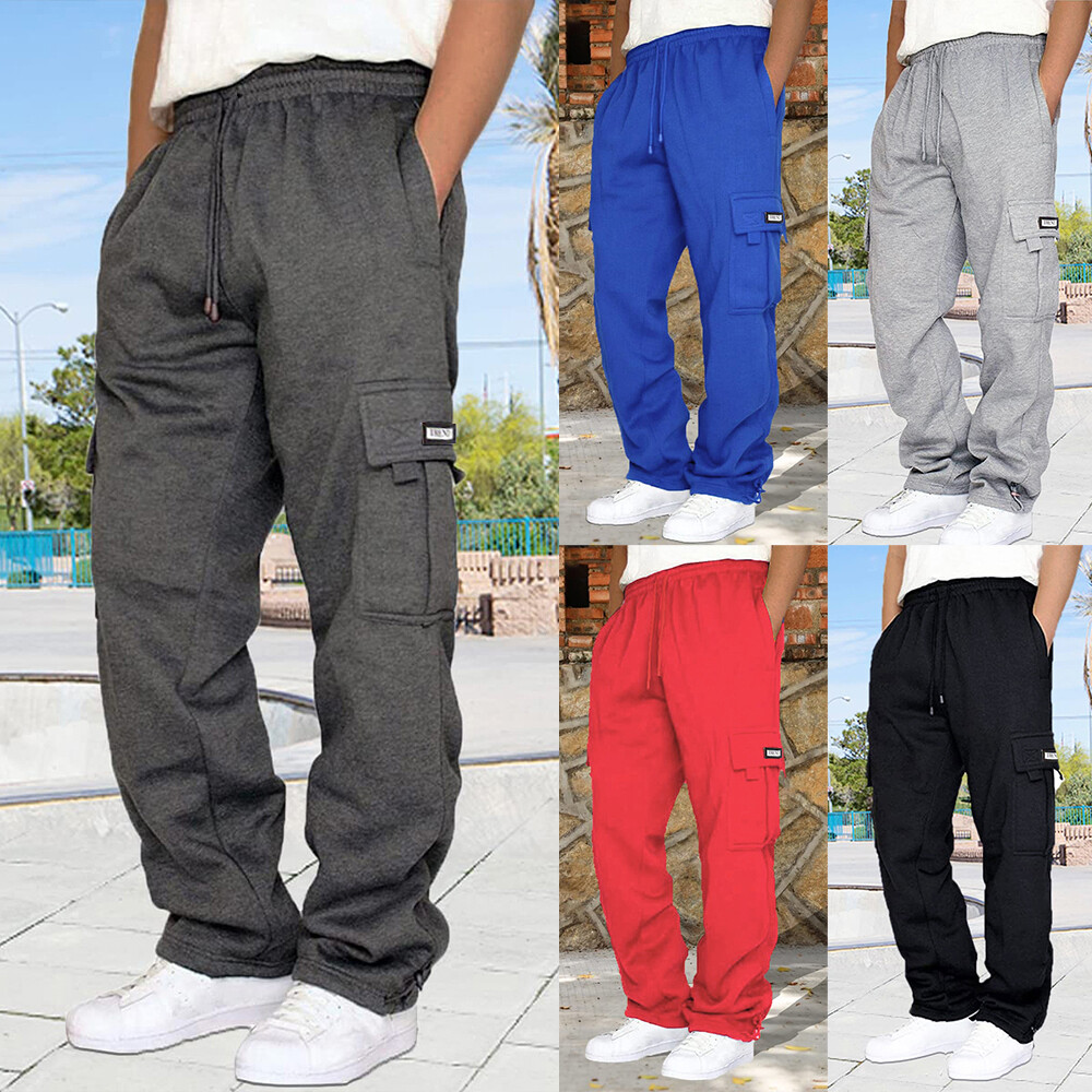 Mens Cargo Pants Joggers Trousers Elasticated Waist Combat Tracksuit