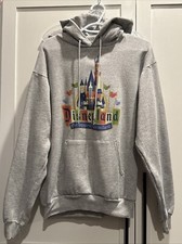 Unisex DISNEY PARKS DISNEYLAND Hoodie Hanes Sweatshirt Pullover Gray Sz M