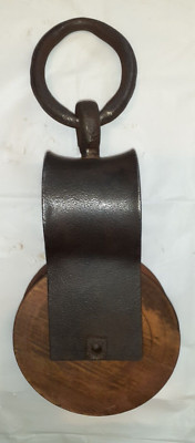 WI Barn Antique Cast Iron & Wood Pulley Block & Tackle Farm Barn Tools Country V