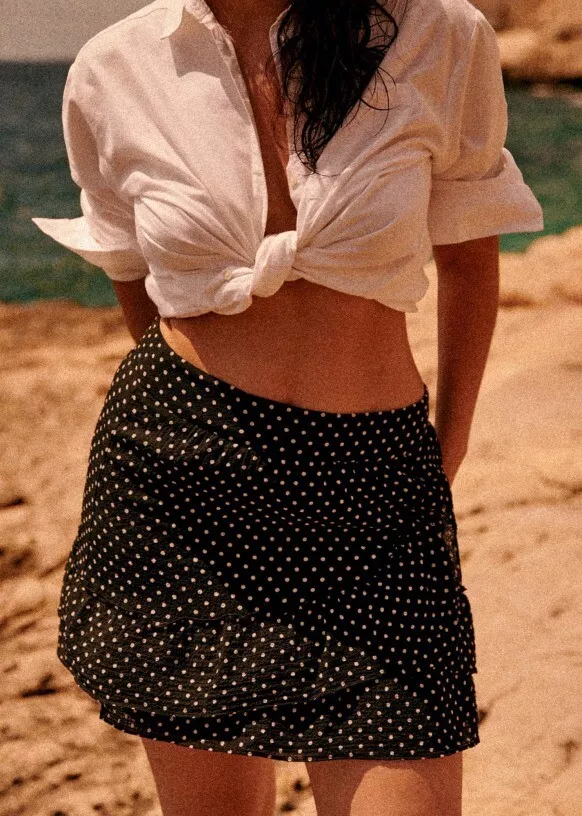 Sezane Paris Jupe Carolina Polka Dot Black Gold Skirt Size US 6