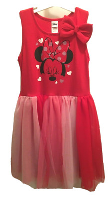 Minnie Mouse Disney Red Heart Love Tutu Dress Size M(7-8) Bow Tulle Skirt NWT