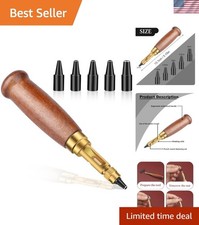 Adjustable Leather Hole Punching Tool Automatic Puncher with Wooden Handle Ho...