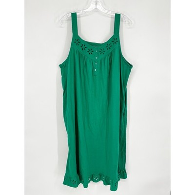 Catherines Sleepware 2X Plus 22 24W Green Eyelet Sleep Dress Boho